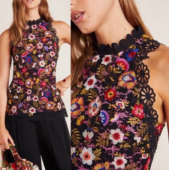 Anthropologie Maeve Kirstie Embroidered Floral Sleeveless Top - Picture 3 of 5